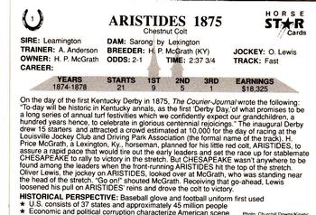 1991 Horse Star Kentucky Derby #1 Aristides Back